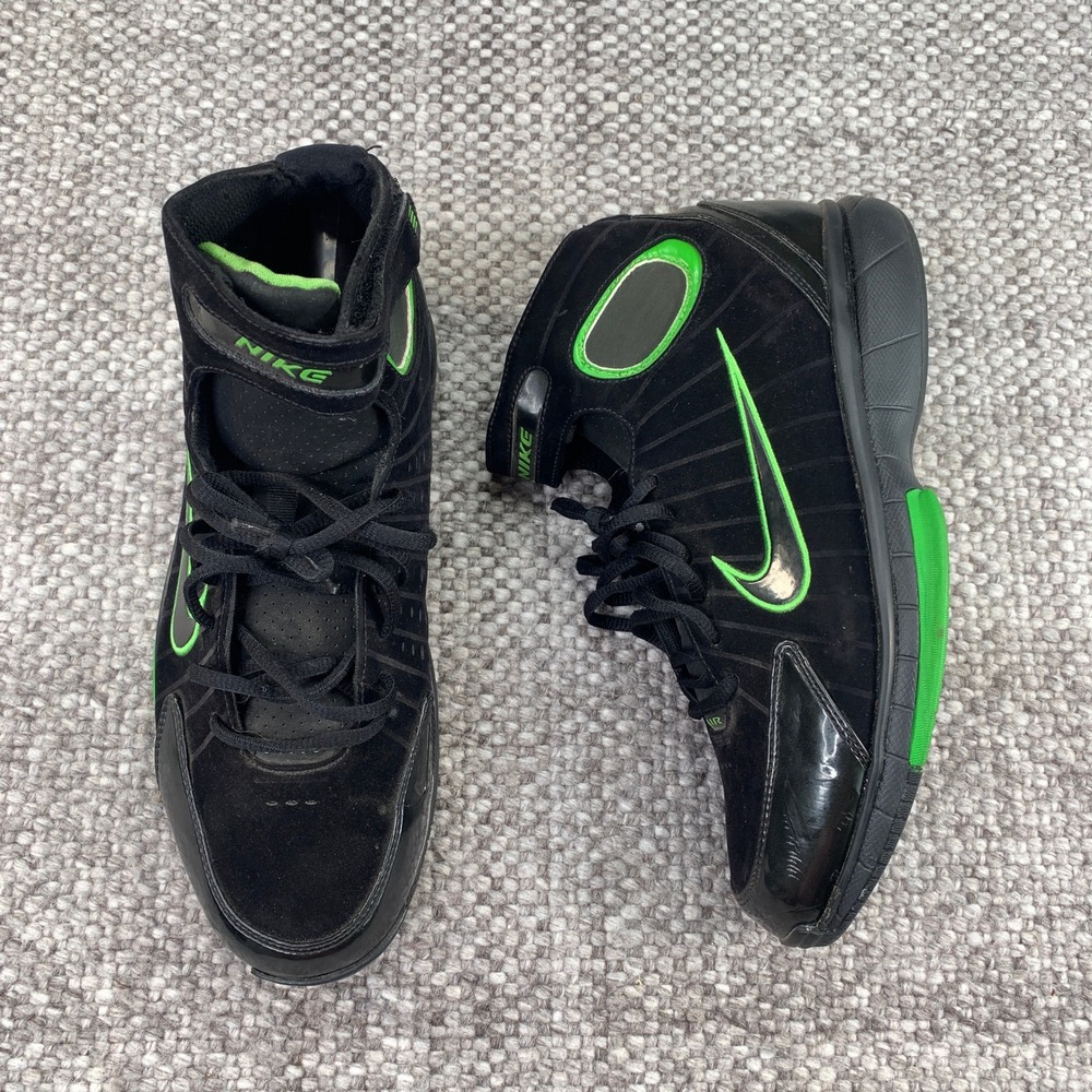 Nike Air Huarache Elite Mens 10.5 Black Green 310431-007 Suede Mid Top Sneakers